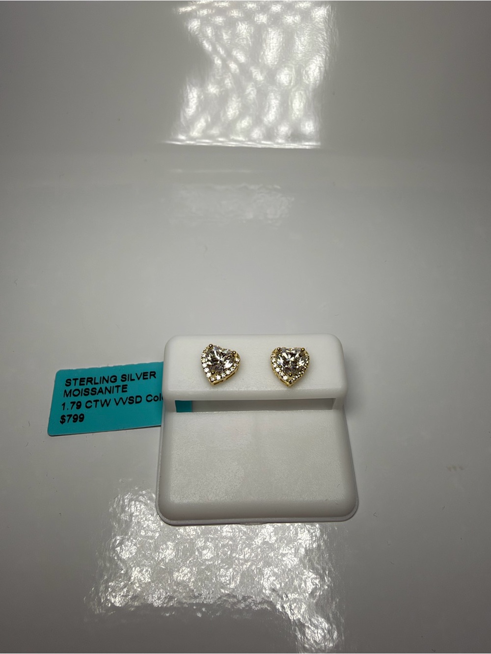 Sterling Silver Heart Moissanite Stud Earrings - Gold-Tone